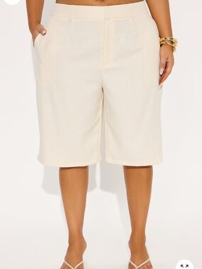 Fashion Nova Cream Linen Bermuda Shorts